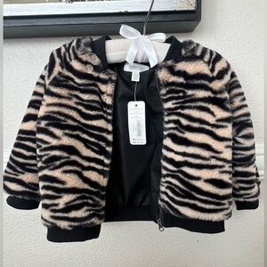 Gymboree Girls faux fur tiger print bomber jacket, size 12-18 months